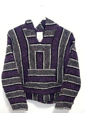 Men's Purple & Gray Striped V-Neck Baja Sweater